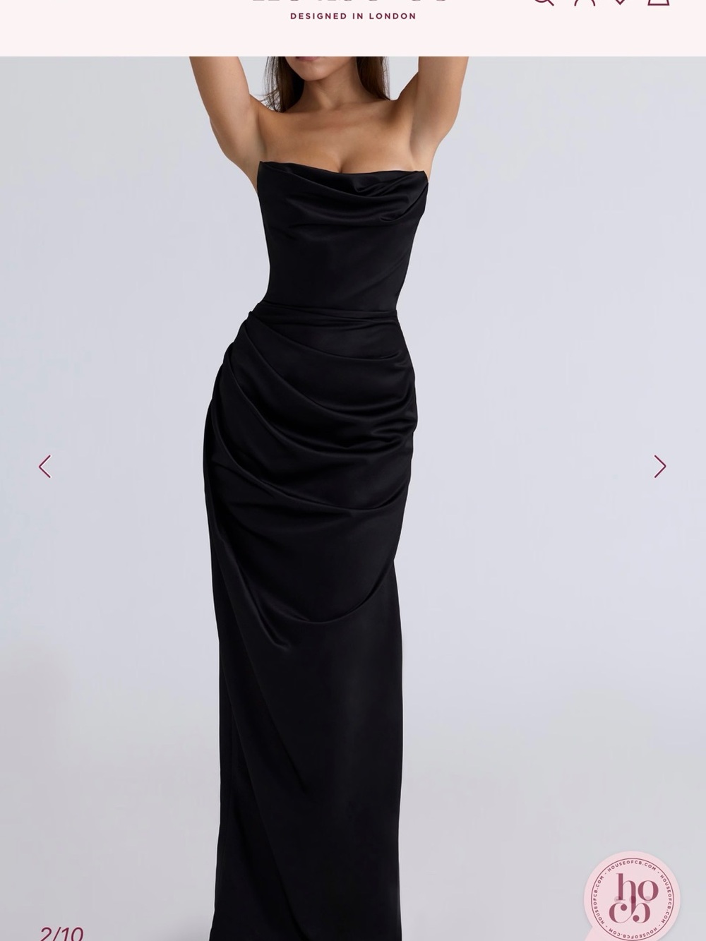 House of CB Adrienne Black Satin Strapless Corset Maxi Dress Formal - Picture 6 of 9